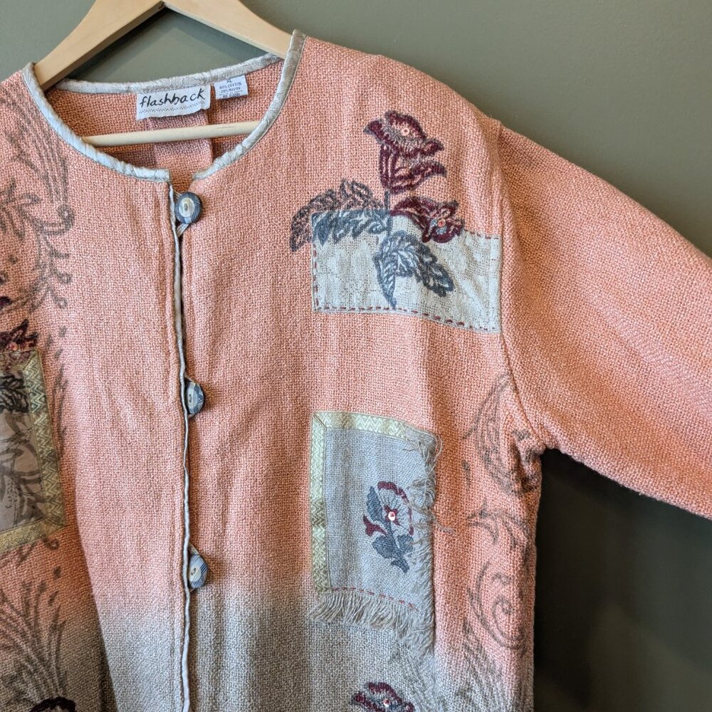 Vtg Flashback Boho Patchwork Embroider Floral Pin… - image 4